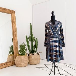 BCBGMaxAzria Adele Long Sleeve Rainbow Abstract Wrap Dress